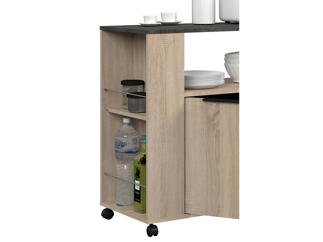 Parisot Buffet Fumay 3 - Küchenbuffet Set -Buffet,Insel & Rollschrank in Eiche & Betonoptik