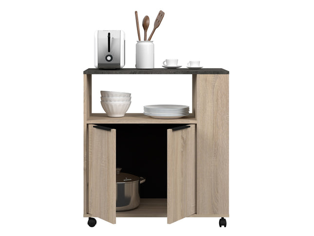 Parisot Buffet Fumay 3 - Küchenbuffet Set -Buffet,Insel & Rollschrank in Eiche & Betonoptik