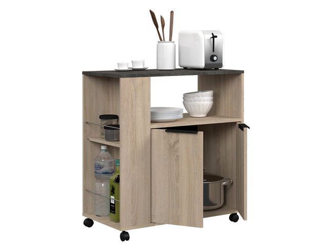 Parisot Buffet Fumay 3 - Küchenbuffet Set -Buffet,Insel & Rollschrank in Eiche & Betonoptik