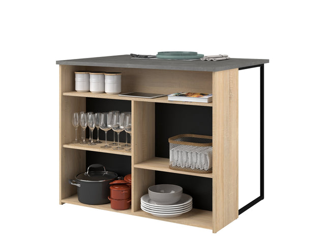 Parisot Buffet Fumay 3 - Küchenbuffet Set -Buffet,Insel & Rollschrank in Eiche & Betonoptik