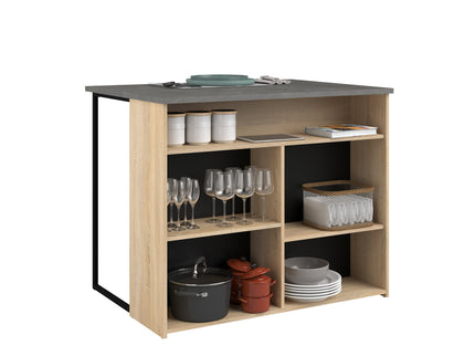 Parisot Buffet Fumay 3 - Küchenbuffet Set -Buffet,Insel & Rollschrank in Eiche & Betonoptik