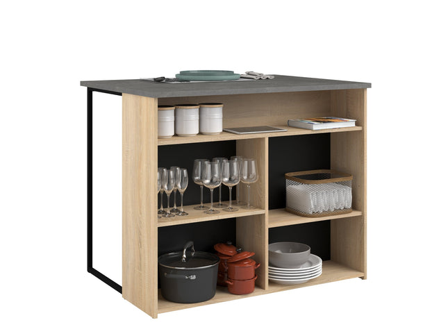 Parisot Buffet Fumay 3 - Küchenbuffet Set -Buffet,Insel & Rollschrank in Eiche & Betonoptik