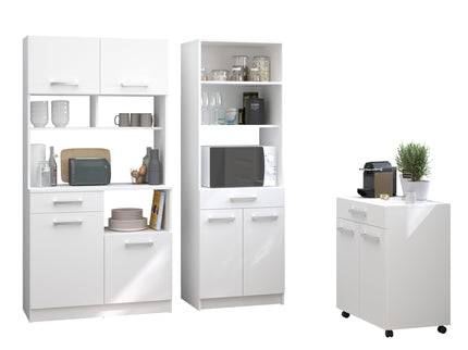 Parisot Buffet Uno 4 - Weißes Küchenbuffet Set mit Schubkästen und Türen für praktischen Stauraum