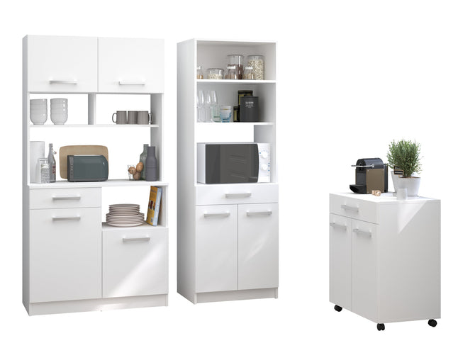 Parisot Buffet Uno 4 - Weißes Küchenbuffet Set mit Schubkästen und Türen für praktischen Stauraum