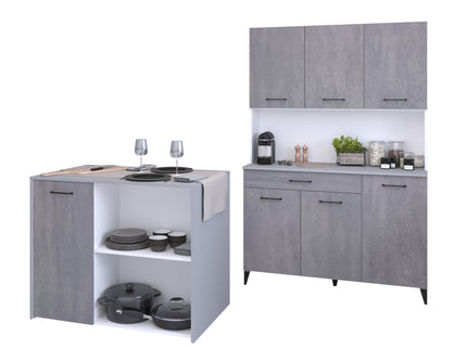 Parisot Buffet Malice 4 - Küchenbuffet in Weiß & Betonoptik mit Insel & Schrank