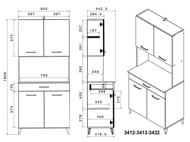 Parisot Buffet Malice 1 - Buffet Set in Weiß & Betonoptik mit Schrank