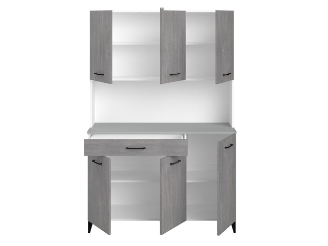 Parisot Buffet Malice 6 - Küchenbuffet Set in Weiß & Betonoptik mit Insel & Schränken