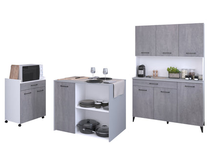 Parisot Buffet Malice 6 - Küchenbuffet Set in Weiß & Betonoptik mit Insel & Schränken