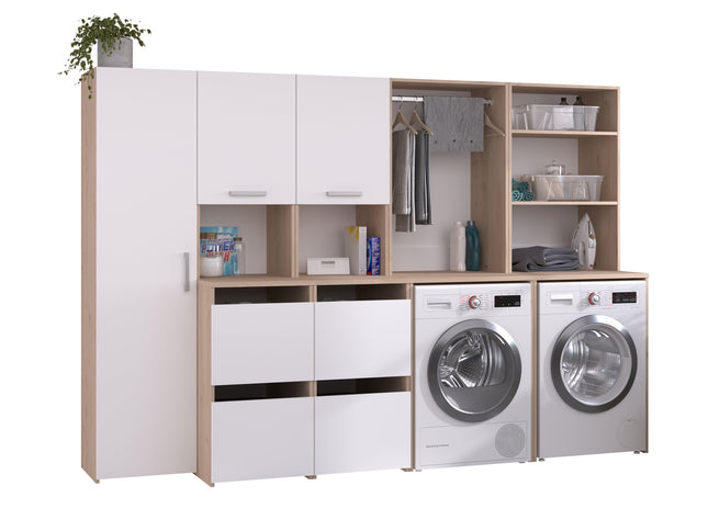 Parisot Laundry 1 Waschmaschinenumbauschrank Set - Weiß & Eiche für Hauswirtschaftsraum