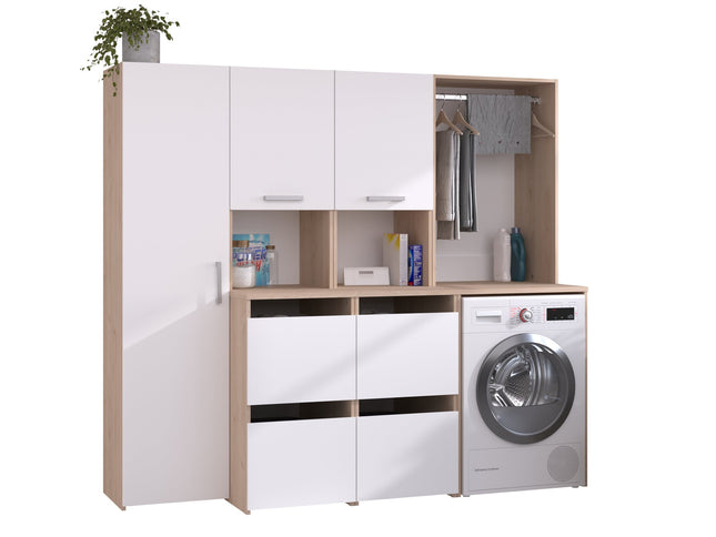 Parisot Laundry 2 Waschmaschinenumbauschrank Set - Weiß & Eiche für Hauswirtschaftsraum