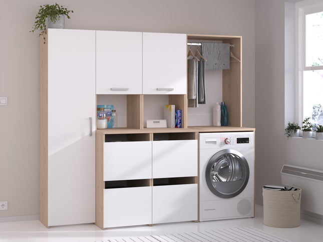Parisot Laundry 2 Waschmaschinenumbauschrank Set - Weiß & Eiche für Hauswirtschaftsraum