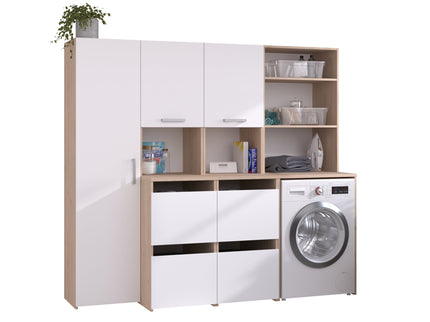 Parisot Laundry 3 Waschmaschinenumbauschrank Set - Weiß & Eiche für Waschküche & Hauswirtschaftsraum