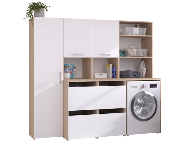 Parisot Laundry 3 Waschmaschinenumbauschrank Set - Weiß & Eiche für Waschküche & Hauswirtschaftsraum