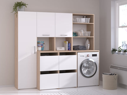 Parisot Laundry 3 Waschmaschinenumbauschrank Set - Weiß & Eiche für Waschküche & Hauswirtschaftsraum