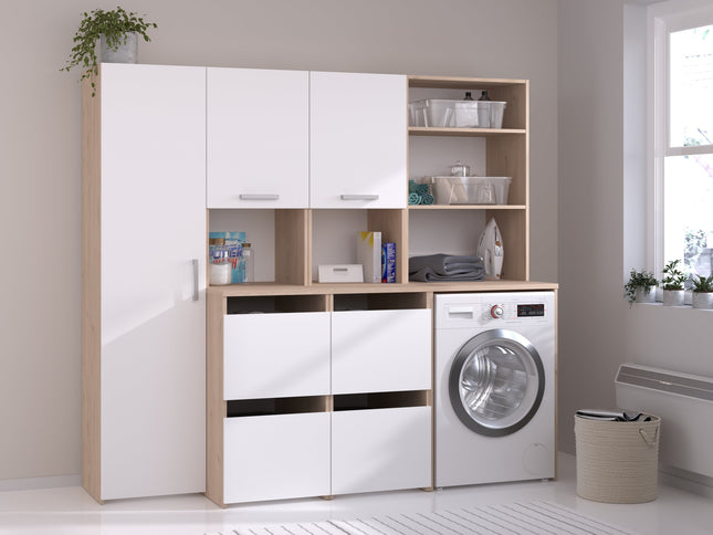 Parisot Laundry 3 Waschmaschinenumbauschrank Set - Weiß & Eiche für Waschküche & Hauswirtschaftsraum