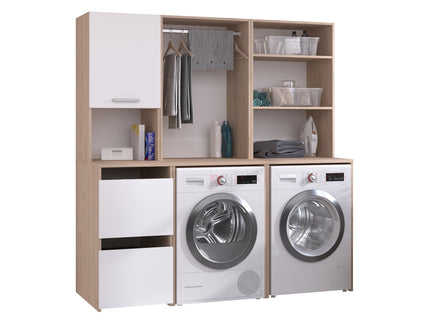 Parisot Laundry 4 Waschmaschinenumbauschrank Set - Weiß & Eiche für Waschküche & Hauswirtschaftsraum