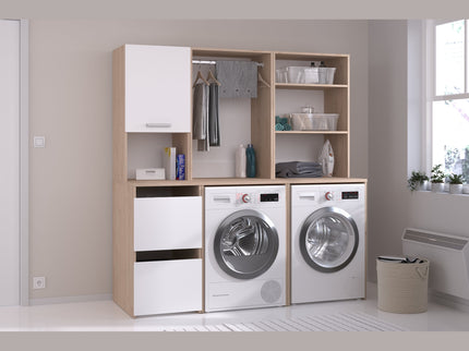 Parisot Laundry 4 Waschmaschinenumbauschrank Set - Weiß & Eiche für Waschküche & Hauswirtschaftsraum