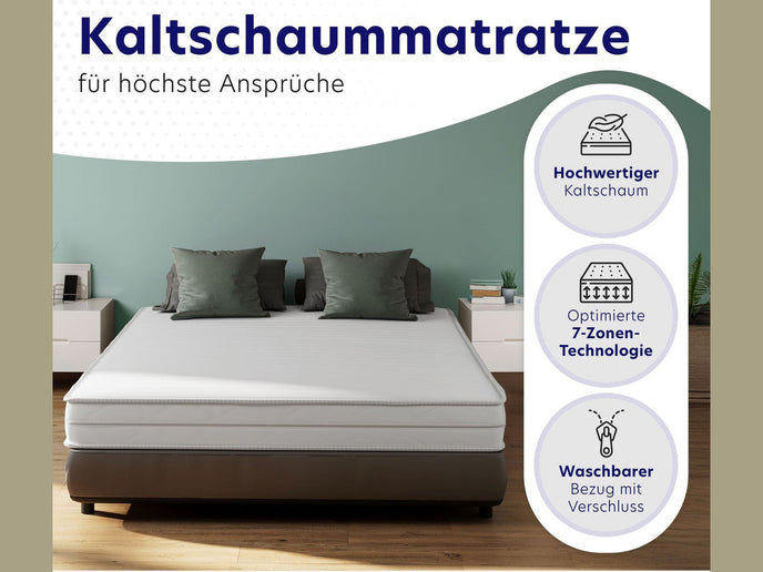 7-Zonen Kaltschaummatratze 120 x 200 cm | 16 cm Dicke | Härtegrade H2 & H3 | öko-TEX®