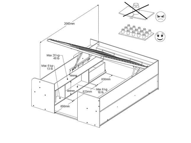 Parisot Stauraumbett Travel 2 - 140x200 – Stauraumbett in Eiche/Schwarz