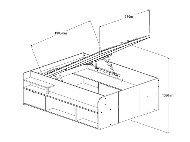 Parisot Stauraumbett Travel 2 - 140x200 – Stauraumbett in Eiche/Schwarz