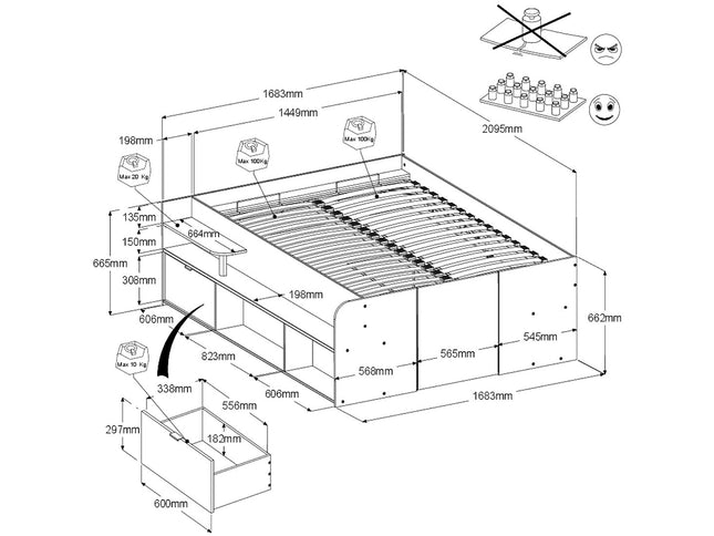 Parisot Stauraumbett Travel 2 - 140x200 – Stauraumbett in Eiche/Schwarz