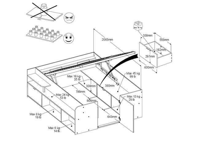 Parisot Stauraumbett Travel 2 - 140x200 – Stauraumbett in Eiche/Schwarz