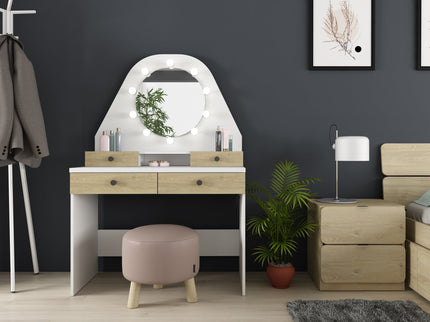 Schminktisch mit LED-Spiegel Trasman Star – Weiß/Eiche Natur