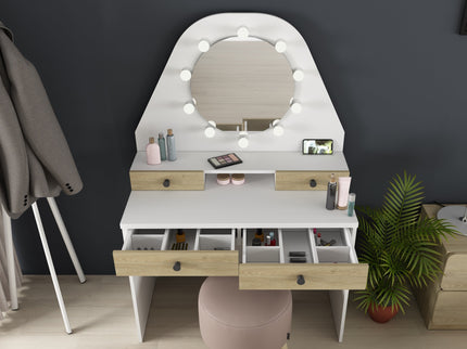 Schminktisch mit LED-Spiegel Trasman Star – Weiß/Eiche Natur