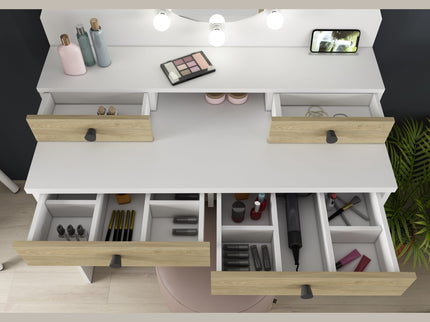 Schminktisch mit LED-Spiegel Trasman Star – Weiß/Eiche Natur