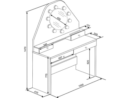 Schminktisch mit LED-Spiegel Trasman Star – Weiß/Altrosa