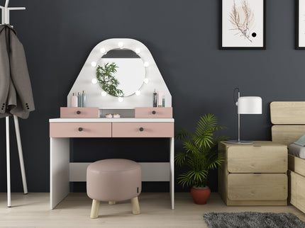 Schminktisch mit LED-Spiegel Trasman Star – Weiß/Altrosa