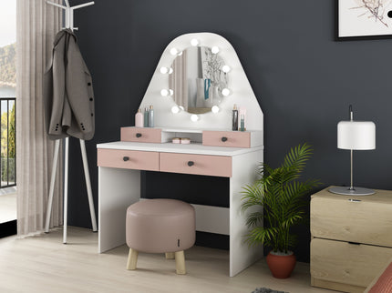 Schminktisch mit LED-Spiegel Trasman Star – Weiß/Altrosa