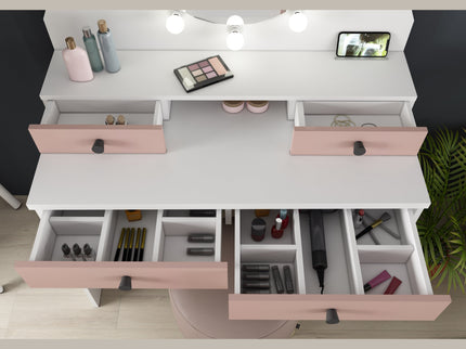 Schminktisch mit LED-Spiegel Trasman Star – Weiß/Altrosa