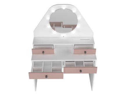 Schminktisch mit LED-Spiegel Trasman Star – Weiß/Altrosa