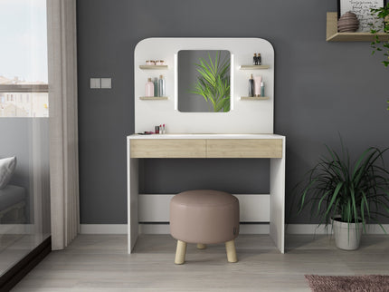 Schminktisch mit LED & Geheimfächern Trasman Secret – Weiß/Eiche Natur