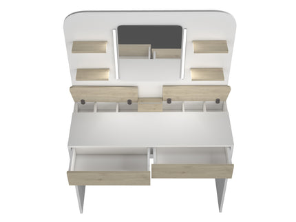 Schminktisch mit LED & Geheimfächern Trasman Secret – Weiß/Eiche Natur