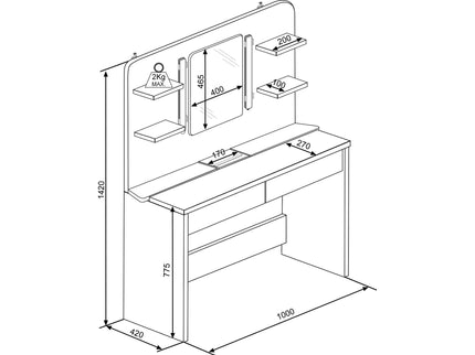 Schminktisch mit LED & Geheimfächern Trasman Secret – Weiß