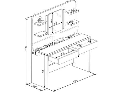 Schminktisch mit LED & Geheimfächern Trasman Secret – Weiß