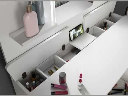 Schminktisch mit LED & Geheimfächern Trasman Secret – Weiß