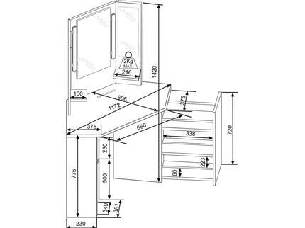Eck-Schminktisch mit LED & Dreifachspiegel Trasman Chic – Weiß/Grau