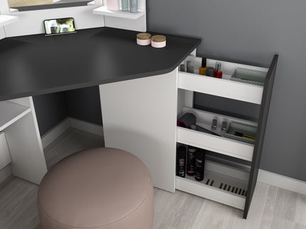 Eck-Schminktisch mit LED & Dreifachspiegel Trasman Chic – Weiß/Grau