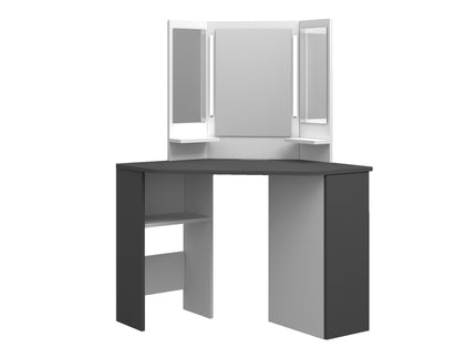 Eck-Schminktisch mit LED & Dreifachspiegel Trasman Chic – Weiß/Grau