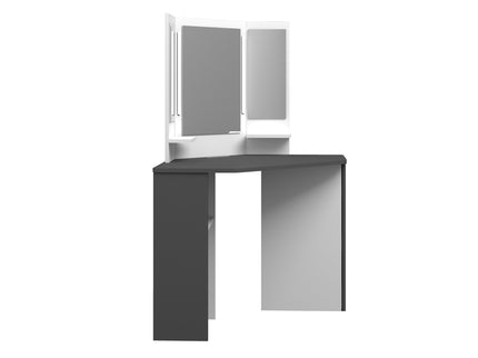 Eck-Schminktisch mit LED & Dreifachspiegel Trasman Chic – Weiß/Grau
