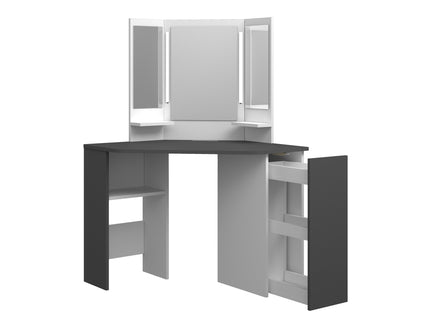Eck-Schminktisch mit LED & Dreifachspiegel Trasman Chic – Weiß/Grau