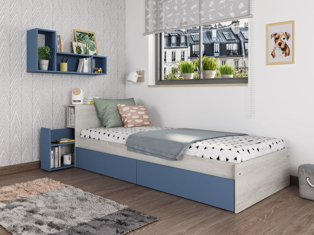 Kompaktbett mit Stauraum & Schubladen Trasman Jazz – 90x200 cm - Cascina/Rauchblau