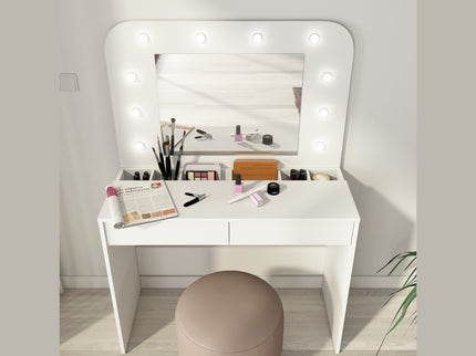 Schminktisch mit LED & Spiegel Trasman Hollywood – Weiß
