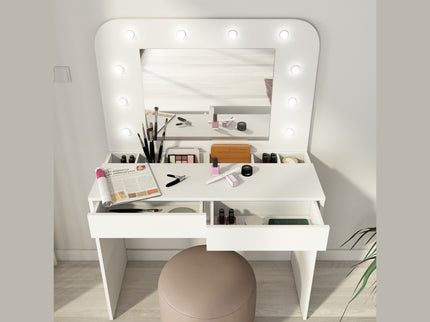 Schminktisch mit LED & Spiegel Trasman Hollywood – Weiß