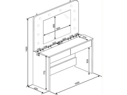 Schminktisch mit LED & Spiegel Trasman Hollywood – Weiß