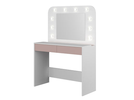 Schminktisch mit LED & Spiegel Trasman Hollywood – Weiß/Altrosa