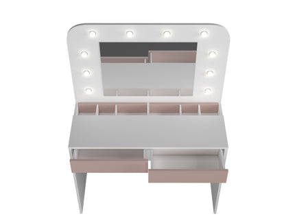 Schminktisch mit LED & Spiegel Trasman Hollywood – Weiß/Altrosa